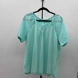 Blair Women's Size XL Aqua Eyelet Short Sleeve Shirt