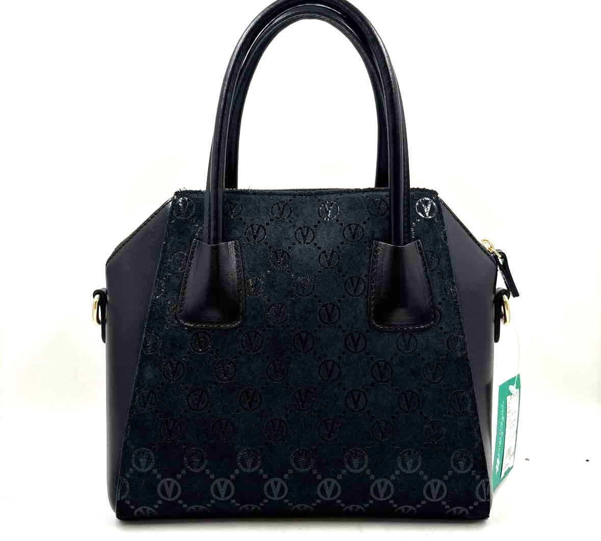 Back VALENTINO by MARIO VALENTINO Black Logo Embossed Leather MINIMI Handled Purse w/Crossbody