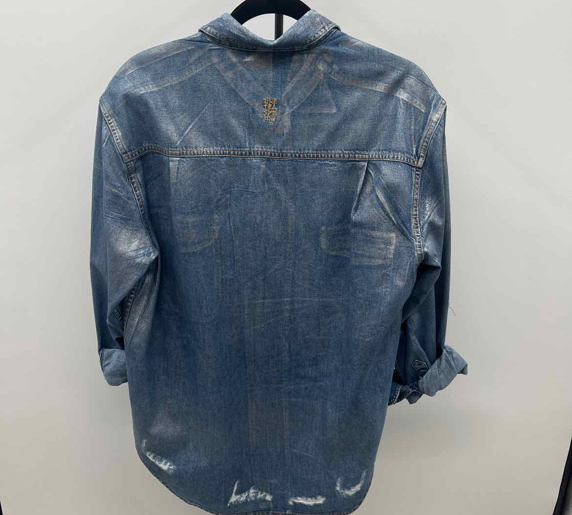One Teaspoon Women's Size S Blue Shimmer Long Sleeve Shirt