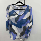 Rachel Zoe Women's Size 1X Blue Abstract Long Sleeve Shirt
