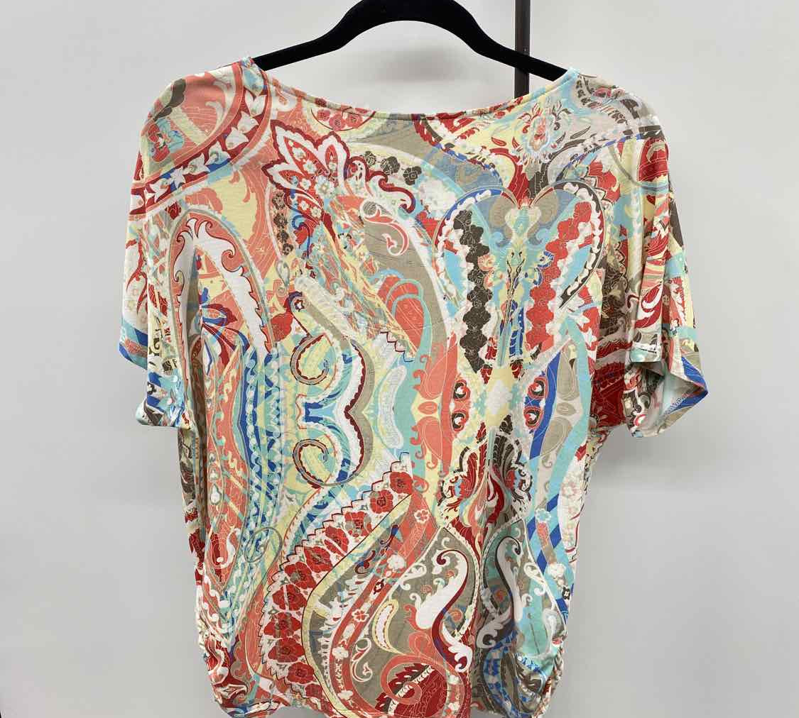 Chico's Women's Size M Peach Abstract Short Sleeve Shirt