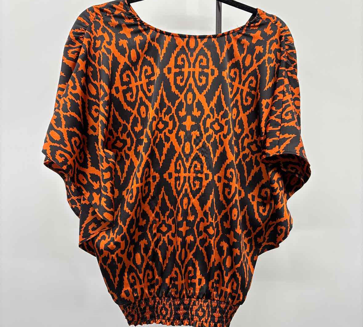 Chico's Women's Size L Burnt Orange Ikat Short Sleeve Shirt