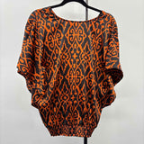 Chico's Women's Size L Burnt Orange Ikat Short Sleeve Shirt