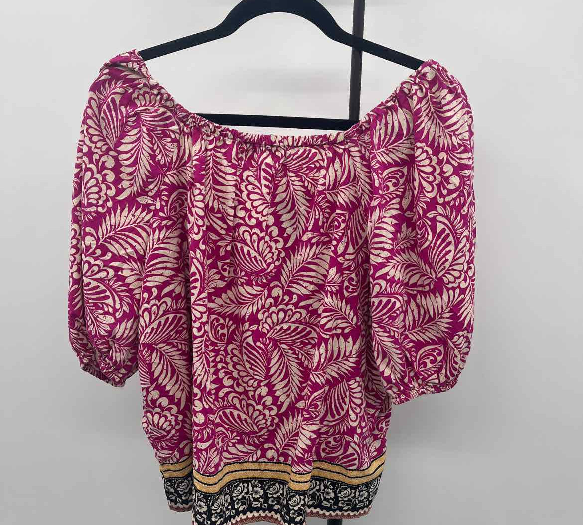 Loft Women's Size L Magenta Floral Short Sleeve Shirt