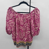 Loft Women's Size L Magenta Floral Short Sleeve Shirt