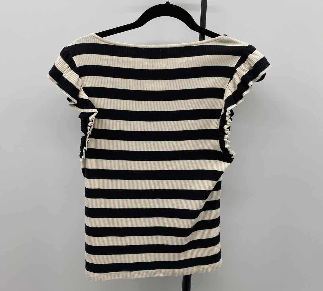 J Crew Women's Size L Black Ribbed Short Sleeve Shirt
