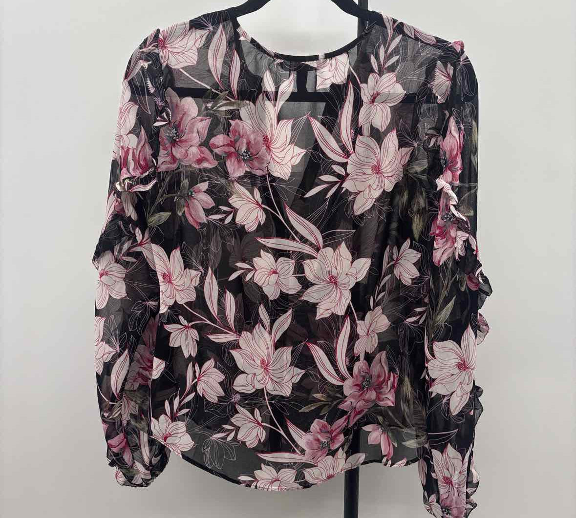 White House Black Market Women's Size XS Black Floral Long Sleeve Shirt