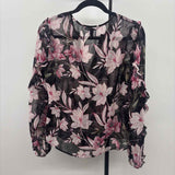 White House Black Market Women's Size XS Black Floral Long Sleeve Shirt