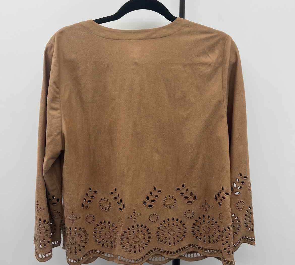 Chico's Women's Size L Tan Eyelet Jacket