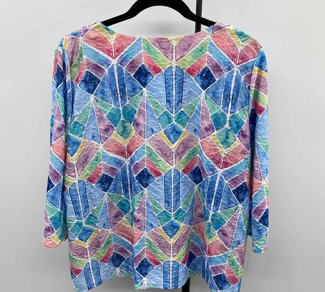 Alfred Dunner Women's Size LP Blue Abstract Long Sleeve Shirt