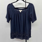 Loft Women's Size XS Navy Embroidered Short Sleeve Shirt