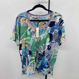 Chico's Women's Size M Lavender Abstract Short Sleeve Shirt