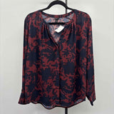 Ann Taylor Women's Size L Navy Floral Long Sleeve Shirt