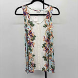 akemi + kim Women's Size L White Floral Sleeveless Shirt
