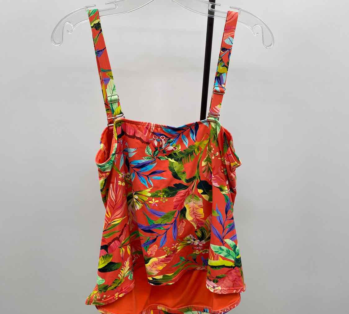 Lands End Women's Size 20W Orange Floral Swimsuit - Separate