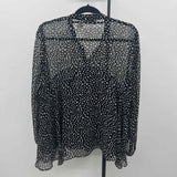 Chico's Women's Size L Black Spotted Long Sleeve Shirt