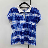 Chico's Women's Size L Blue Tie Dye Short Sleeve Shirt