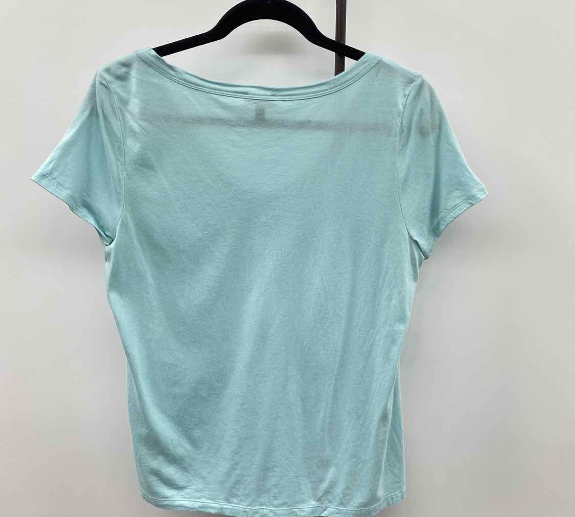Talbots Women's Size LP Aqua Solid Short Sleeve Shirt