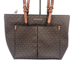 MICHAEL KORS Brown & Acorn Tan Signature JET SET Travel Medium DOUBLE POCKET Tote Bag Purse