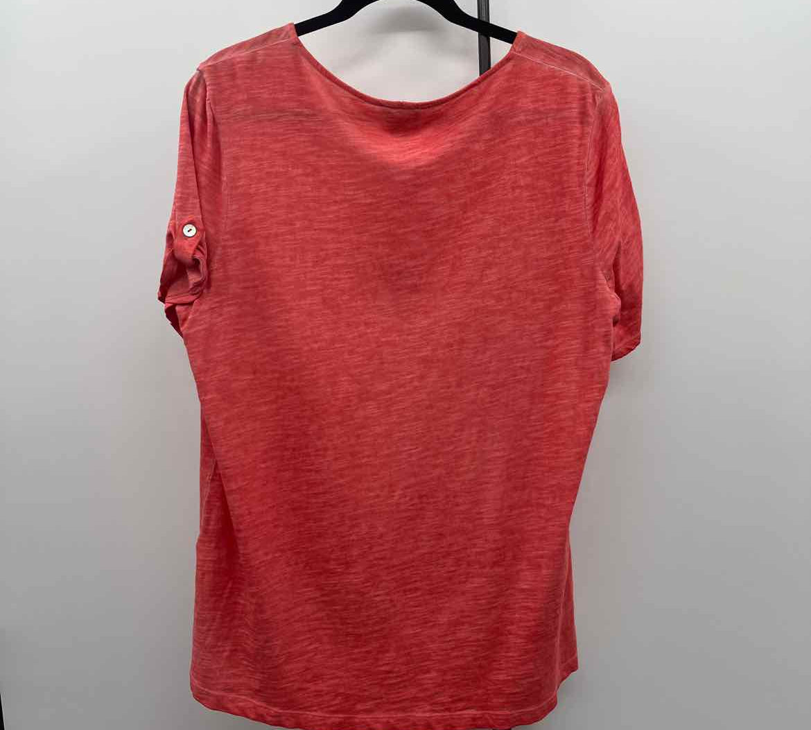 Chico's Women's Size L coral Heathered Short Sleeve Shirt