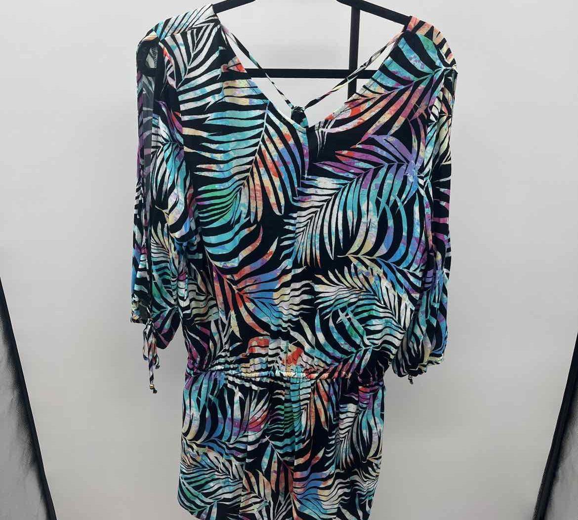Bar III Women's Size XL Black Leaf Coverup