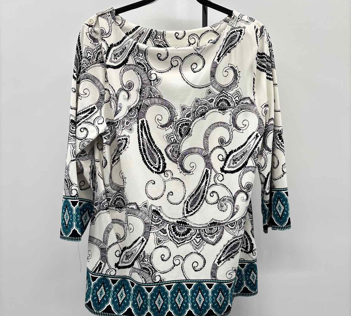 Charter Club Women's Size XL Ivory Paisley Long Sleeve Shirt