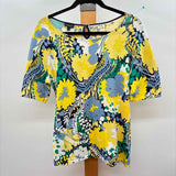 Talbots Women's Size L Yellow Floral Short Sleeve Shirt