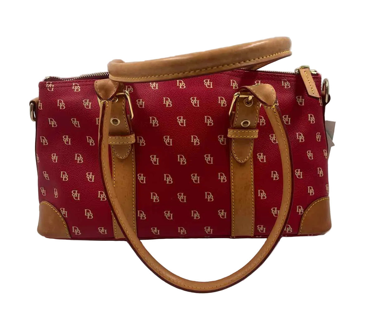 DOONEY & BOURKE Red & Ivory Signature Logo Coated Canvas Satchel Purse PFC