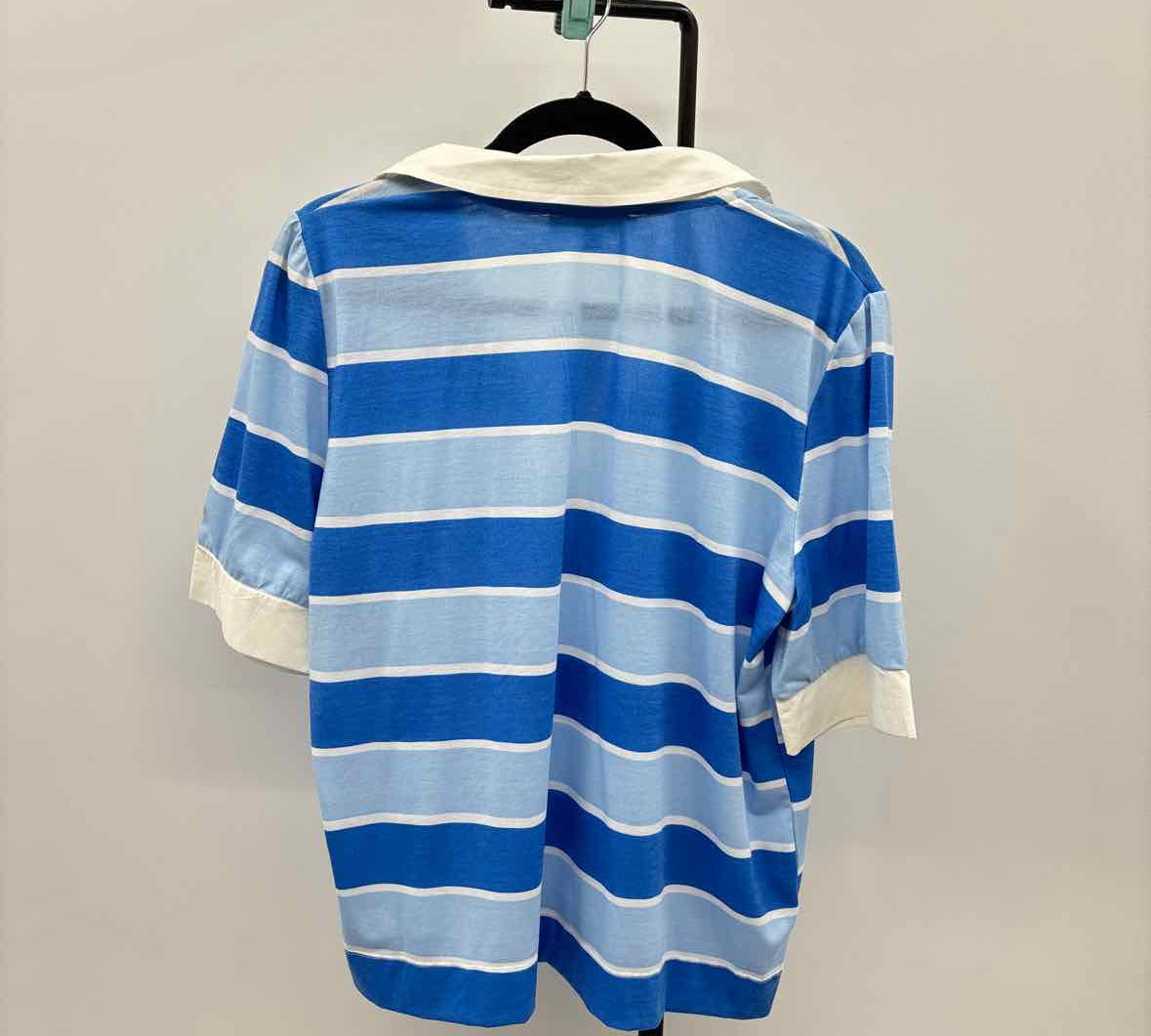 Jane & Dilancey Women's Size L Blue Stripe Short Sleeve Shirt