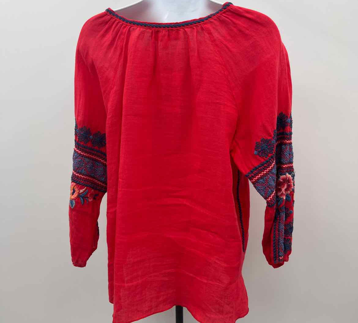 Johnny Was Women's Size S Red Embroidered Long Sleeve Shirt