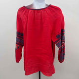 Johnny Was Women's Size S Red Embroidered Long Sleeve Shirt