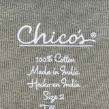 Chico's Women's Size L Green Solid Long Sleeve Shirt