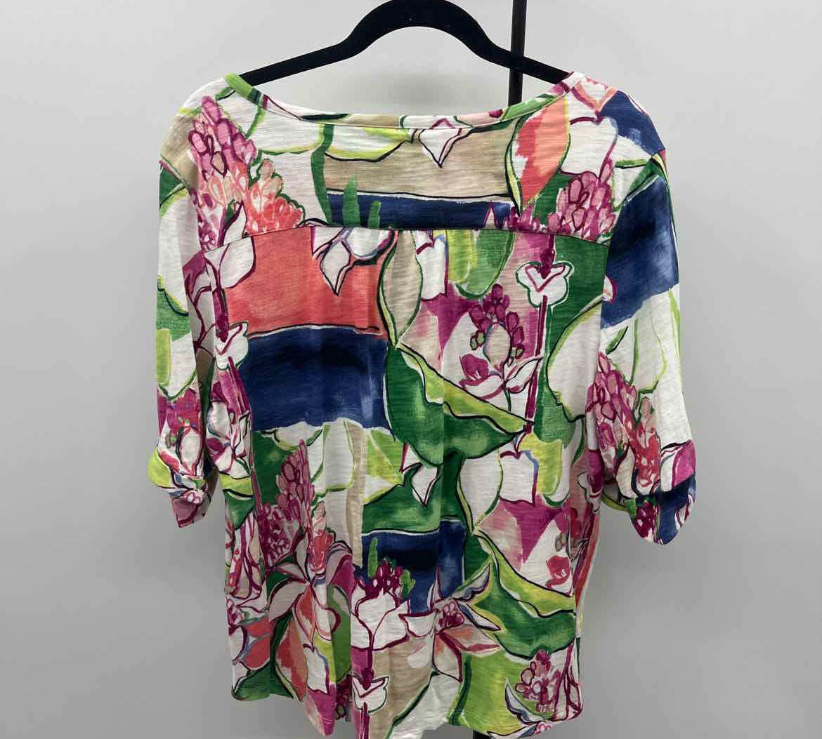 Chico's Women's Size XL Multi-Color Floral Short Sleeve Shirt