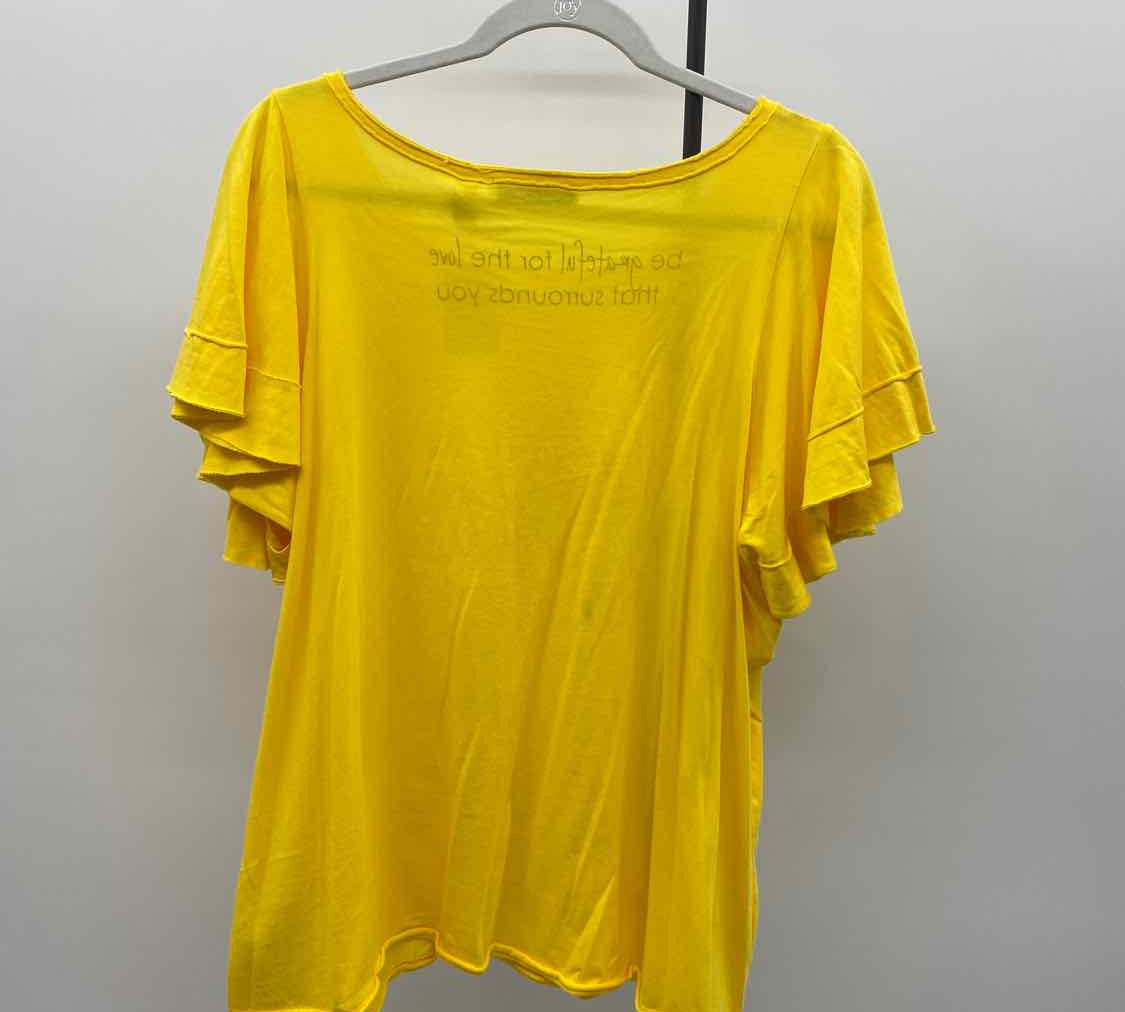 peace love world Women's Size 1X Yellow Solid Short Sleeve Shirt