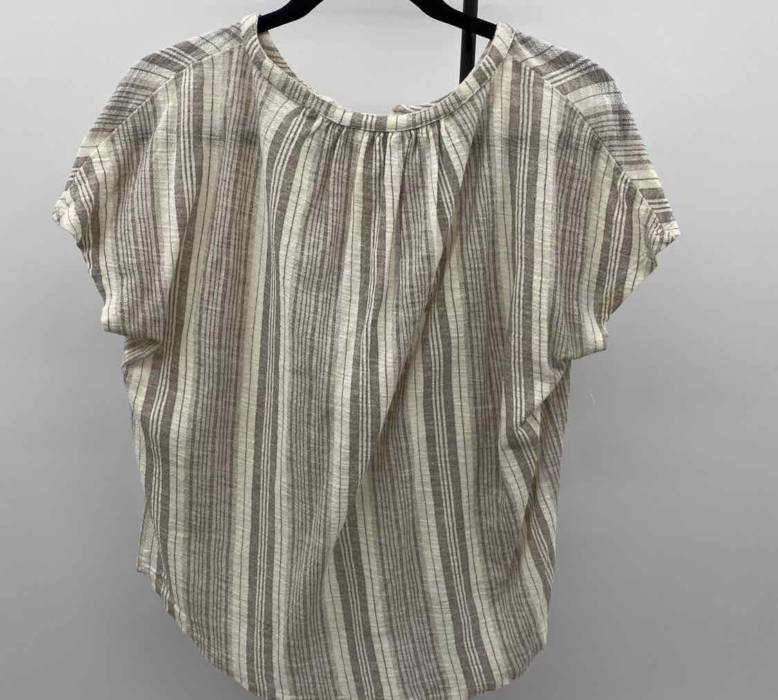 Lucky Brand Women's Size M Taupe Stripe Short Sleeve Shirt