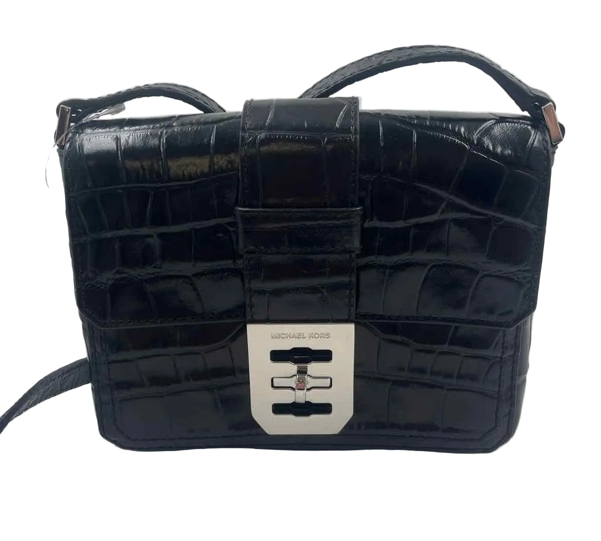 MICHAEL KORS Croc-Embossed Black Leather Small MILA MESSENGER Bag Purse