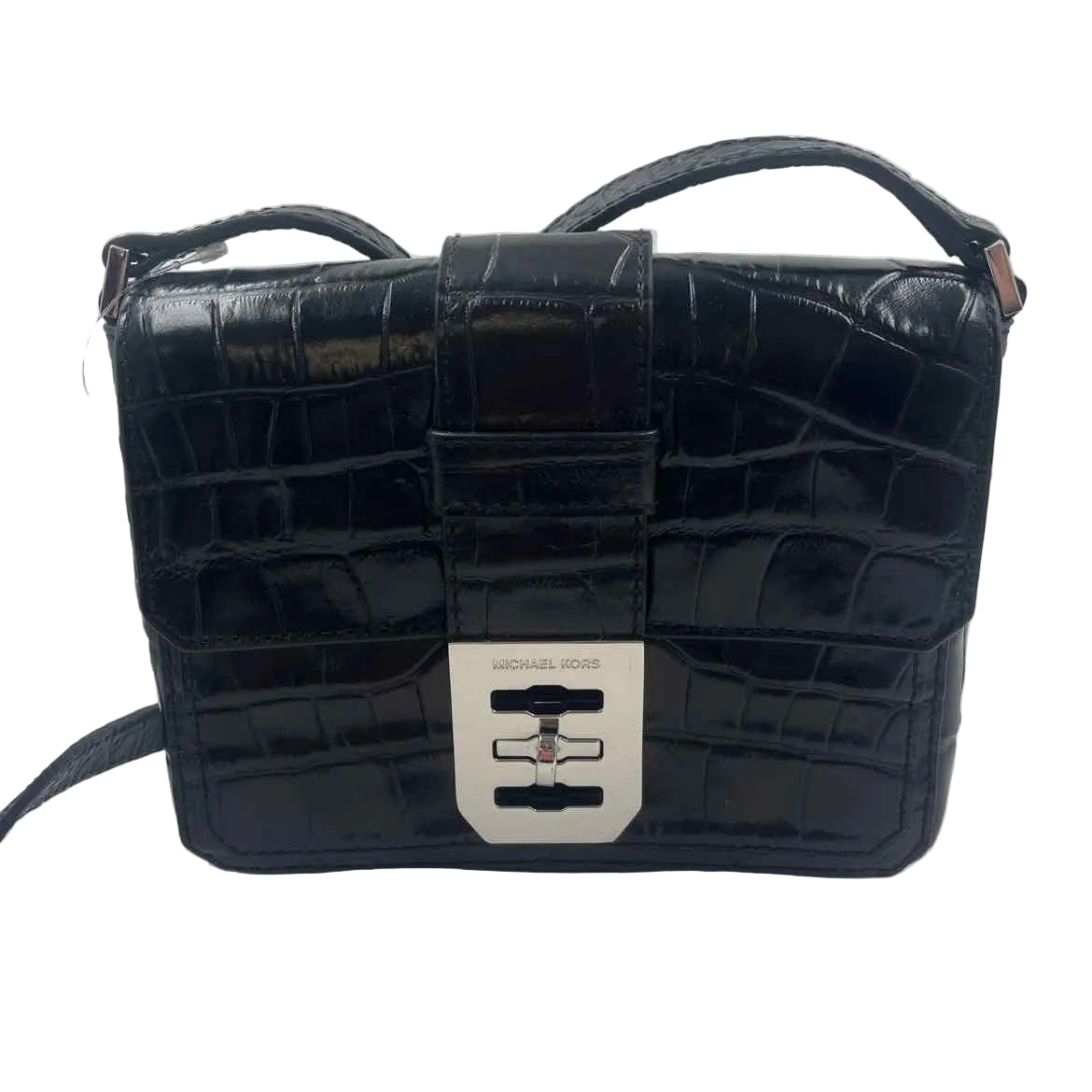 MICHAEL KORS Croc-Embossed Black Leather Small MILA MESSENGER Bag Purse