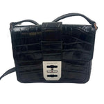 MICHAEL KORS Croc-Embossed Black Leather Small MILA MESSENGER Bag Purse