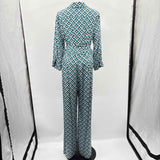 Diane Von Furstenberg Women's Size 8 Teal Geometric Jumper