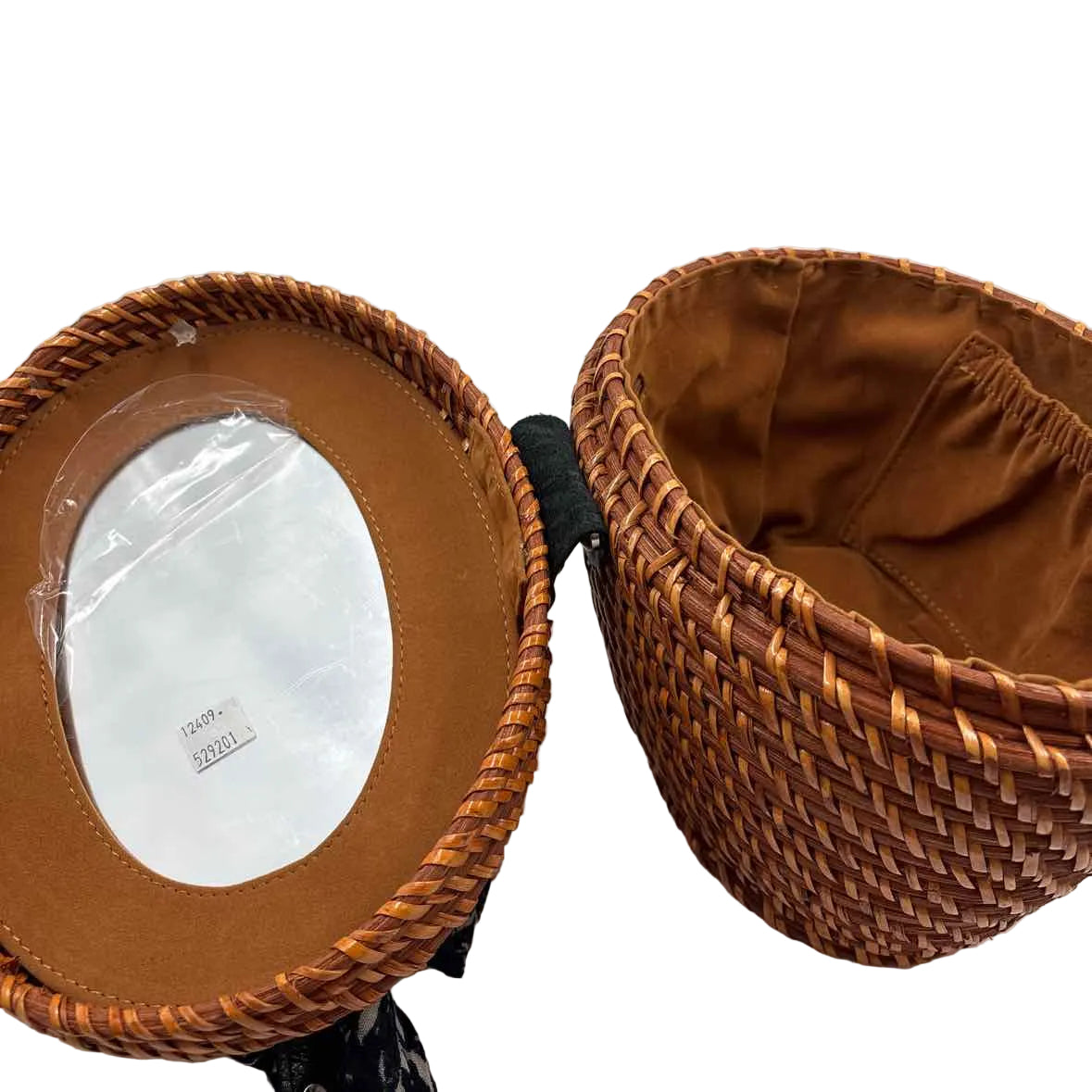 Interior PATRICIA NASH Brown Bronze Woven CASELLE Wicker Basket Satchel Purse w/Twilly Scarf Accent