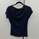 Workshop Women's Size S Navy Solid Short Sleeve Shirt