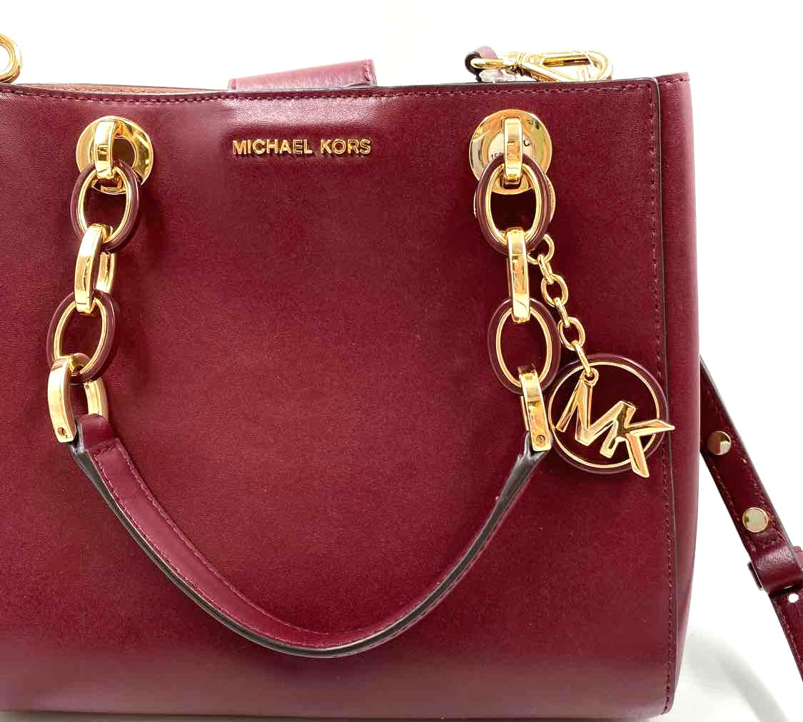 MICHAEL KORS Magenta Leather CYNTHIA Handled Satchel w/Crossbody Strap