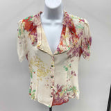 Elie Tahari Women's Size S Ivory Floral Short Sleeve Shirt