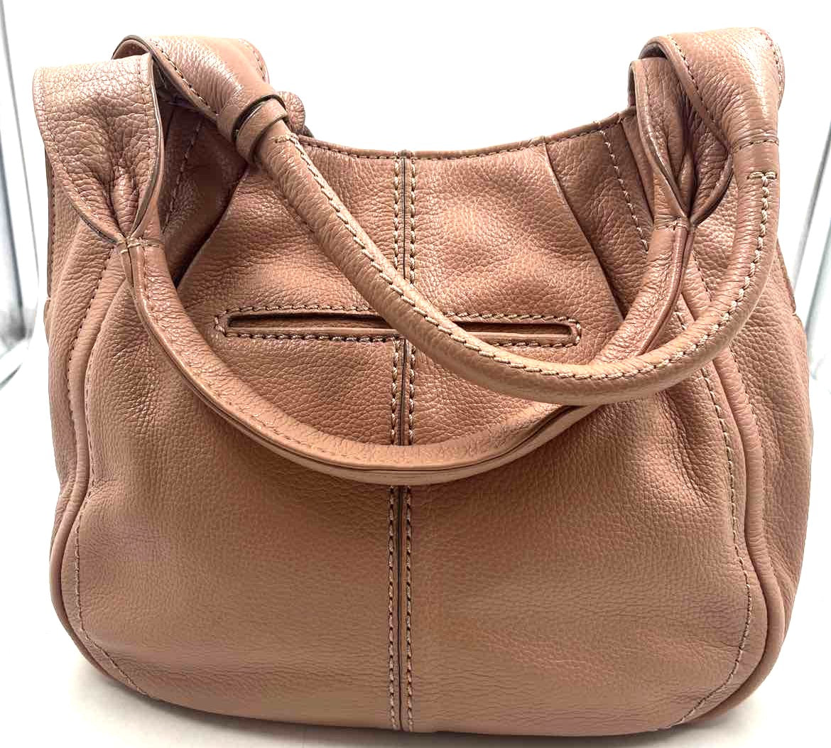 BRIGHTON Mocha Brown Pebble Leather BARBADOS Zip-Top HOBO Shoulder Bag Purse