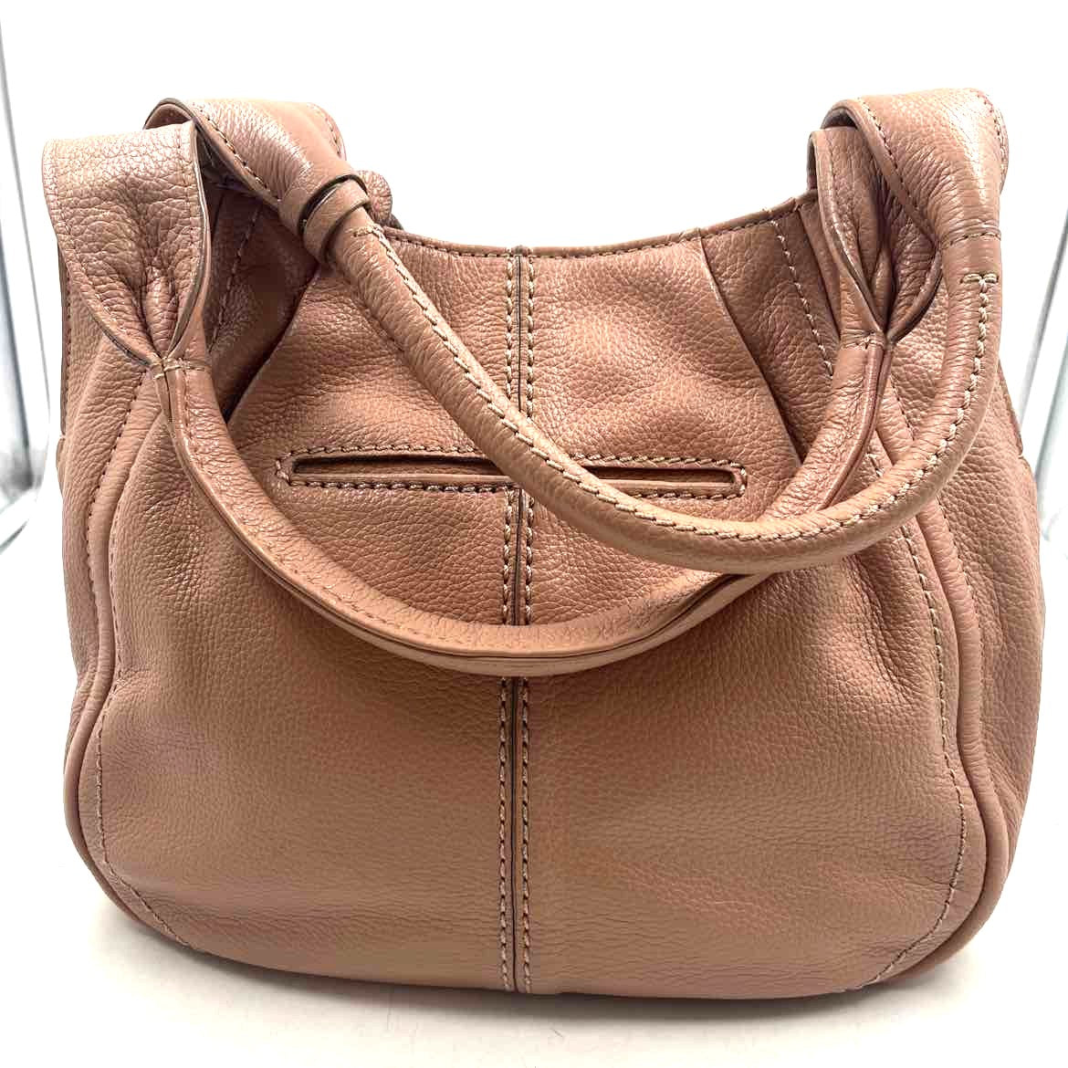 BRIGHTON Mocha Brown Pebble Leather BARBADOS Zip-Top HOBO Shoulder Bag Purse