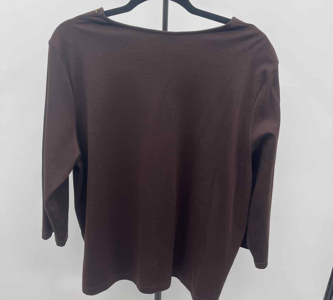 Alfred Dunner Women's Size 1X Brown Studs Long Sleeve Shirt