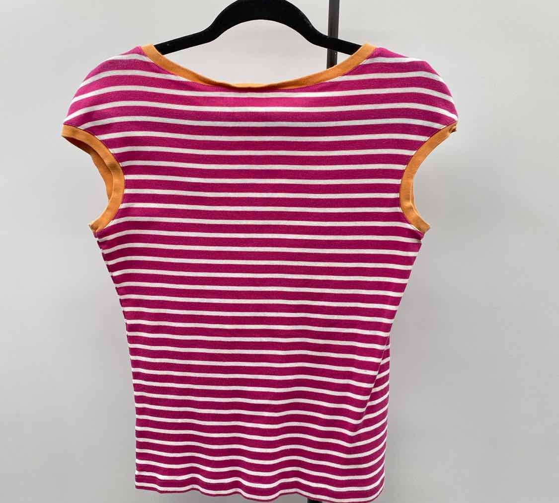 Lacoste Women's Size L Fuschia Stripe Short Sleeve Shirt