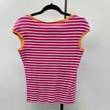 Lacoste Women's Size L Fuschia Stripe Short Sleeve Shirt