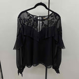 band of gypsies Women's Size S Black Lace Long Sleeve Shirt