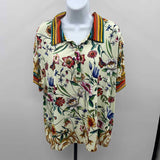 Johnny Was Women's Size L Yellow Floral Short Sleeve Shirt
